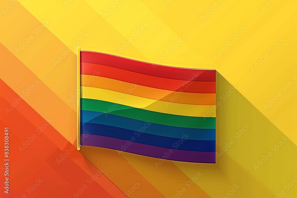 Poster vibrant rainbow flag illustration on a red background symbolizing pride unity and celebration with b