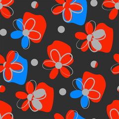 Vector - Seamless pattern of simple flowers, colored.