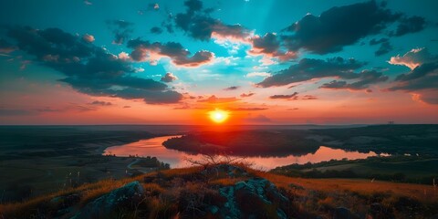 Fototapeta premium 4K timelapse of a captivating sunset over a beautiful natural landscape. Concept Sunset Timelapse, 4K Quality, Natural Landscape, Captivating Sky