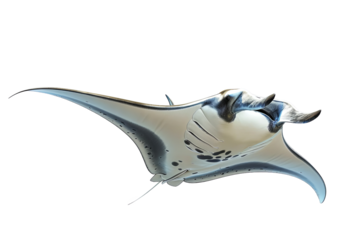 High-resolution image of a majestic manta ray gracefully gliding through the water, showcasing its expansive wings and flat body.