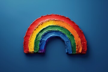 Minimalistic rainbow arch sculpture on a blue background conveying simplicity and modern design with vibrant colors and a sleek stylish look