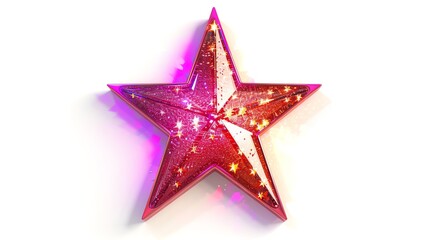 Obraz premium Pink glitter star decoration on white background sparkling with shiny golden stars, perfect for festive or celebration-themed designs.