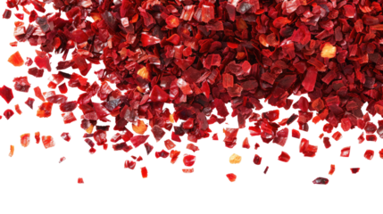 Close-up of bright red chili flakes, perfect for adding spice and flavor to dishes in isolated on transparent and white background