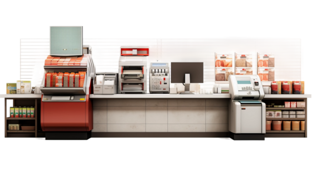 supermarket cashier station, isolated on a white background