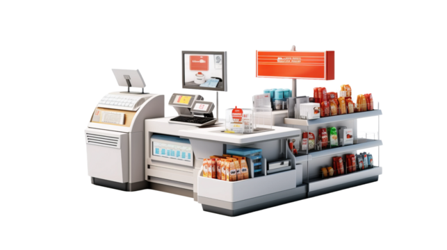 supermarket cashier station, isolated on a white background