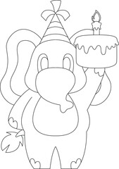 Elephant Birthday Candle Cake Animal Vector Graphic Art Illustration