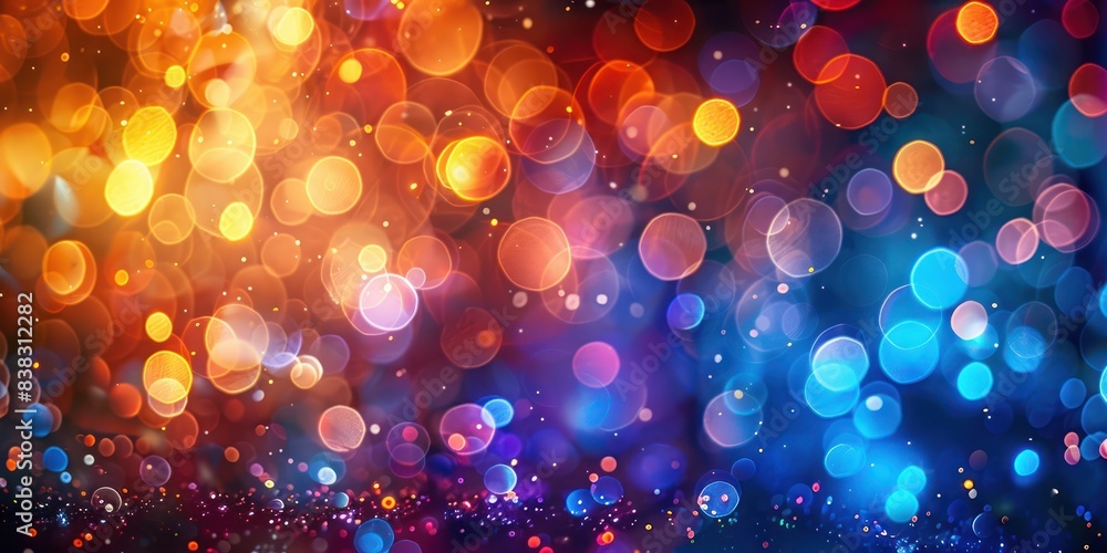 Poster bright bokeh lights in vibrant colors creating a dazzling and festive abstract background, perfect f
