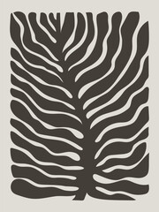 Abstract groovy tropical leaf poster. Modern trendy matisse minimal style design. Hand drawn palm leaf for wall prints.