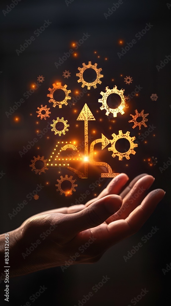 Aufkleber innovative concept of technology and progress symbolized by glowing gears and icons floating above a