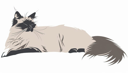 Simple, clear, artisanal stencil print style illustration of Himalayan long-haired cat isolated on white background. Stencilled graphic design, modern, minimalist, trendy, product, card, 2D, flat