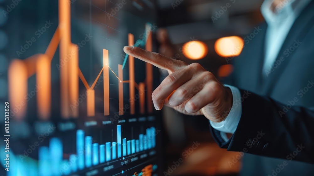 Aufkleber business professional analyzing financial data on a digital screen with charts and graphs in a corpo