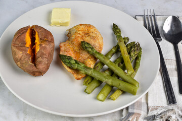 seasoned chicken breast  with asparagus