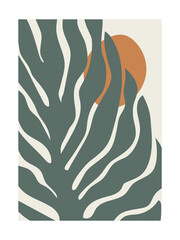 Abstract retro groovy tropical plant poster. Modern trendy matisse minimalistic style hand drawn palm design for wall prints.