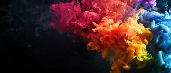 Obraz premium Floral Smoke Rainbow smoke, negative space, isolated on black background, advertising photoshoot, pride month LGBTQIA theme