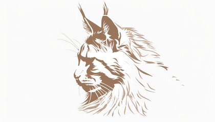Simple, clear, artisanal stencil print style illustration of maine coon cat isolated on white background. Stencilled graphic design, modern, minimalist, trendy, product