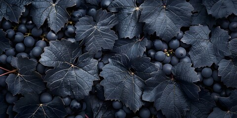 Isolated background of black grape leaves. Concept Foliage, Background Removal, Black Grapes, Nature Photography