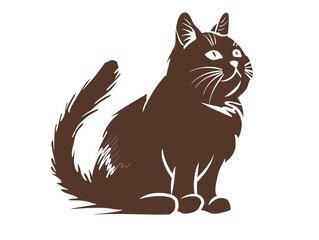 Simple, clear, artisanal stencil print style illustration of Manx cat isolated on white background. Stencilled graphic design, modern, minimalist, trendy, product