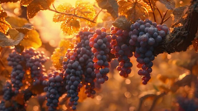 A very close view of grapes on a nice grape tree