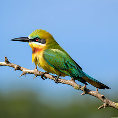 Obraz premium europeen bee eater bird tree sitting blue and green background generate ai,