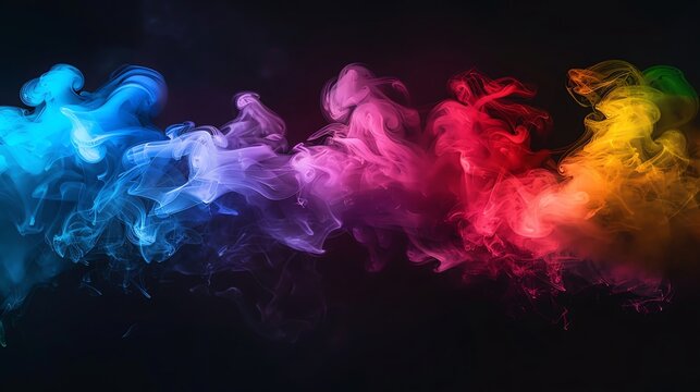 SciFi Rainbow smoke, negative space, isolated on black background, advertising photoshoot, pride month LGBTQIA theme