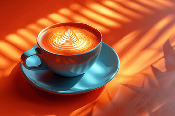 A white mug overflows with steaming hot coffee, flames licking at the liquid