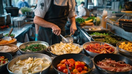 Obraz premium Culinary Workshop: a lively culinary workshop with passionate chefs, interactive cooking sessions,