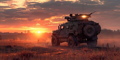 Fototapeta premium Tactical Vehicle in Intense Battle