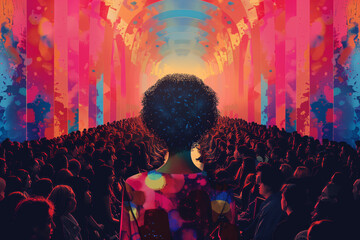 Silhouettes of a crowd dancing at a concert or nightclub event