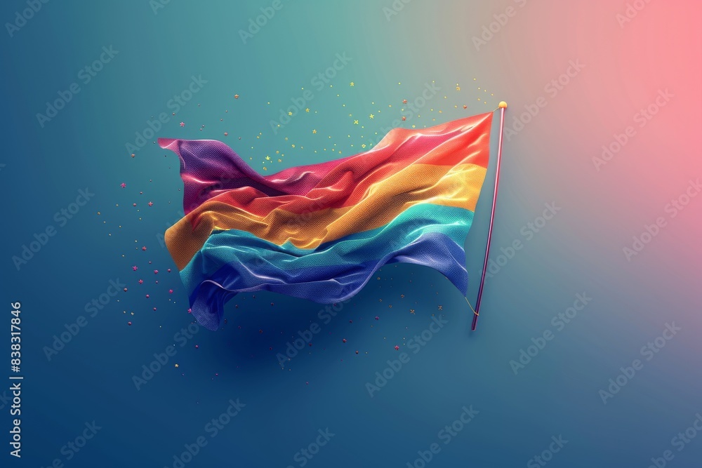 Aufkleber realistic 3d rainbow flag waving against a teal background symbolizing pride unity and diversity in 