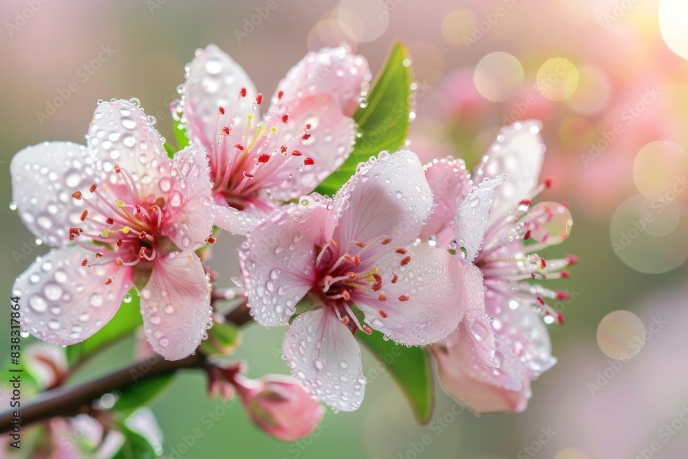 Poster intuitive generative artificial intelligence close-up of spring blossom flowers on bokeh background.