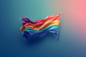 Fototapeta premium Realistic 3D rainbow flag waving against a teal background symbolizing pride unity and diversity in a vibrant and dynamic digital illustration Perfect for LGBTQ+ themes