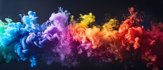Whimsical Puffs Rainbow smoke, negative space, isolated on black background, advertising photoshoot, pride month LGBTQIA theme
