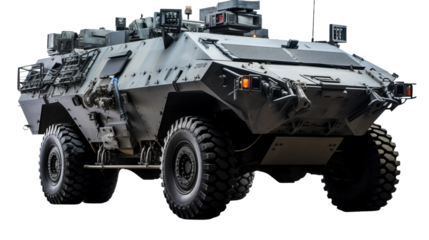 image of a Stryker armored fighting vehicle, isolated on a white background.