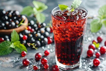 Blackcurrant ice tea in glass