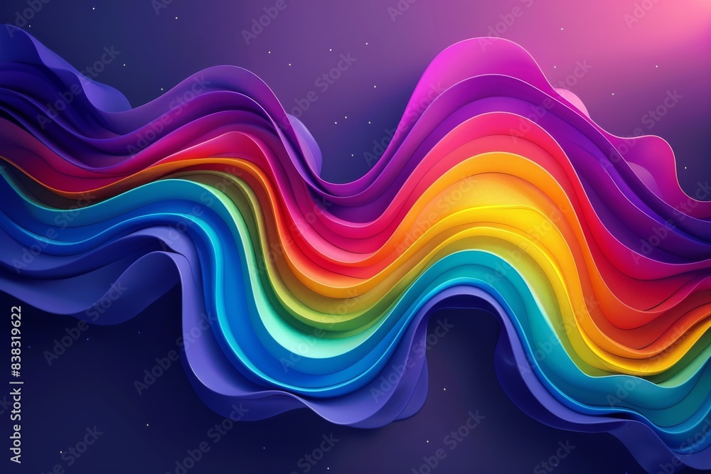 Poster abstract rainbow waves flowing in a dynamic and colorful digital illustration symbolizing creativity