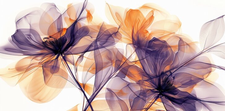 A vintage x-ray image isolated on white background with different types of flowers.