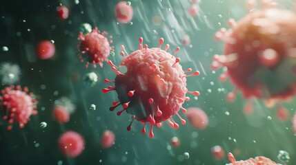 Fototapeta premium 3D illustration of a virus or bacteria on a green background.