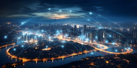 Smart city wireless internet communication using cloud computing for enhanced connectivity. Concept Smart City, Wireless Internet, Cloud Computing, Enhanced Connectivity, Urban Innovation