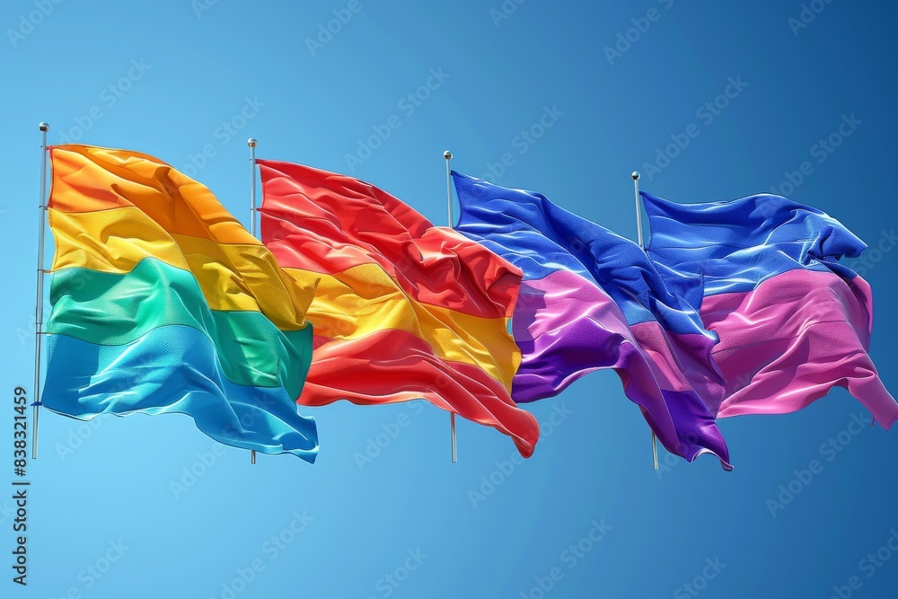 Aufkleber set of waving rainbow flags on blue background symbolizing pride unity and diversity in a vibrant di