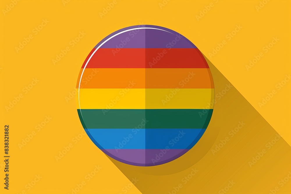 Poster minimalist round rainbow icon on a yellow background symbolizing pride unity and diversity in a clea