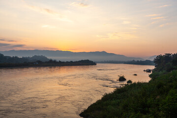 Golden Triangle's Mekong River View at Chiang Khong during Dawn.