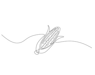 Continuous one line drawing of corn crop for farm. One line drawing illustration of corn from agriculture. fresh maize concept continuous line art. Editable outline.