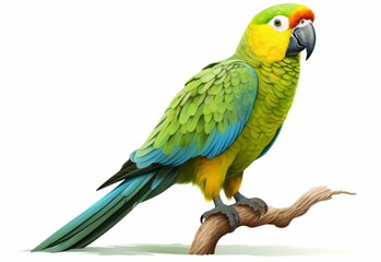 Fototapeta premium Amazon Parrot bird perched on a log isolated on white background