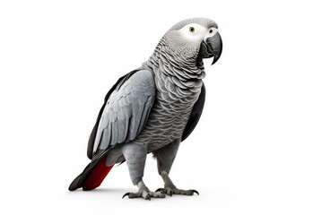 African gray parrot bird on white background