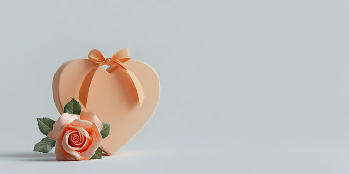 Elegant heart-shaped gift box with flowers, suitable for Valentine's, Christmas, birthdays, Mother's Day, and more. Features empty text space. Minimal design for any event.