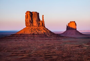 A view of Monument Valley in Arizona in the sunshine