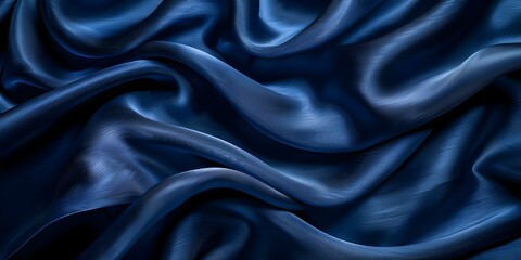 Fototapeta premium Elegant navy blue silk background with soft wavy folds for design. Concept Photography, Navy Blue, Silk Background, Wavy Folds, Elegant Design