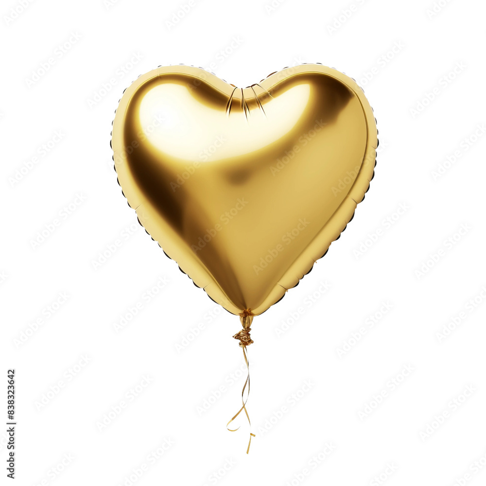 Wall mural gold baloon heart on an isolated white background