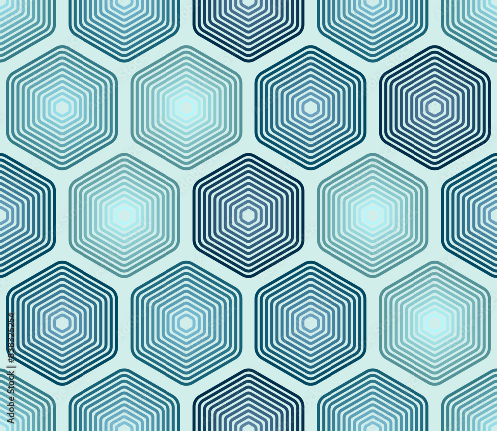 Poster hexagon background design. blue color tones gradients. rounded stacked hexagons mosaic pattern. larg