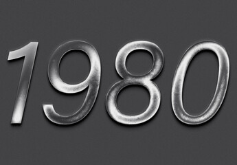 Chrome metal 3D number design of 1980 on grey background.